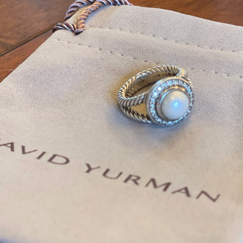 DAVID YURMAN PEARL/DIAMOND CABLE RING 5.5